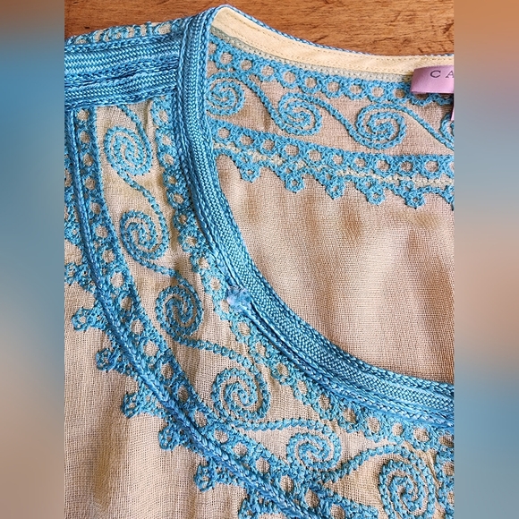 Calypso Saint Barth St. Barth silk beach cover-up 0 S M aqua yellow beachy VGUC - Picture 10 of 15